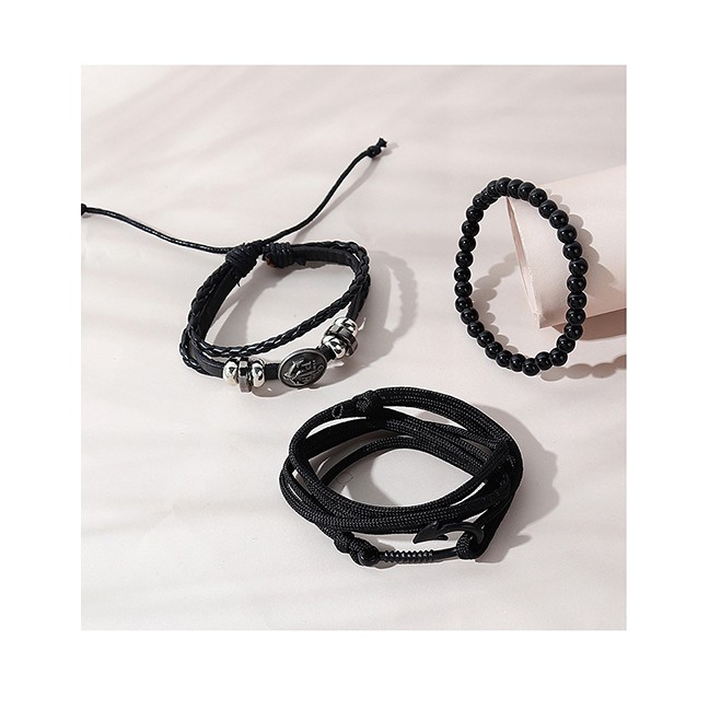 LRC Gelang Tangan Fashion Black Anchor Round Alloy Mens Bracelet Set Y64832