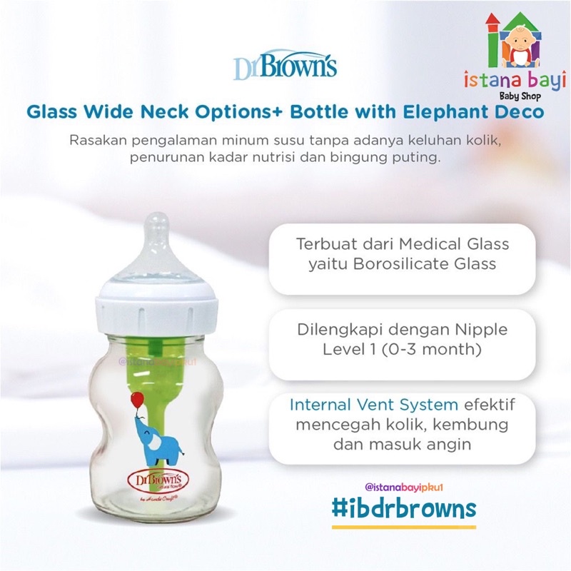 Dr.Brown's Glass Option+ Wide Neck Fox Deco 1pack WB91622 / Botol Susu Anak