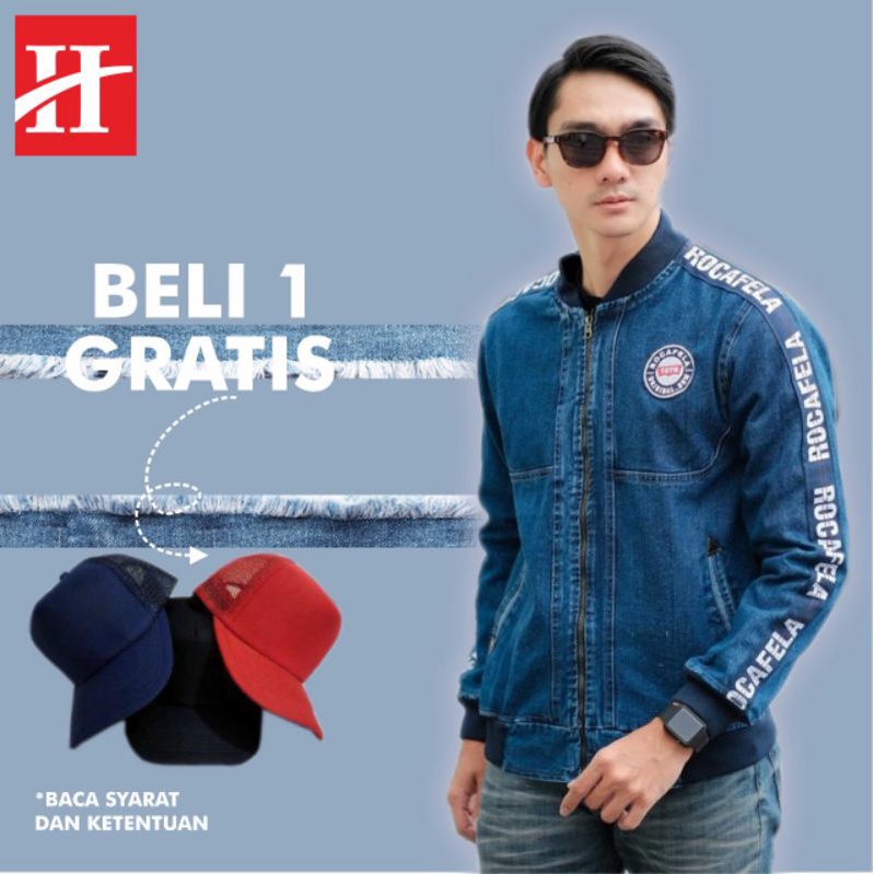 JAKET JEANS/JAKET BOMBER/JAKET PRIA/JAKET FREE TOPI
