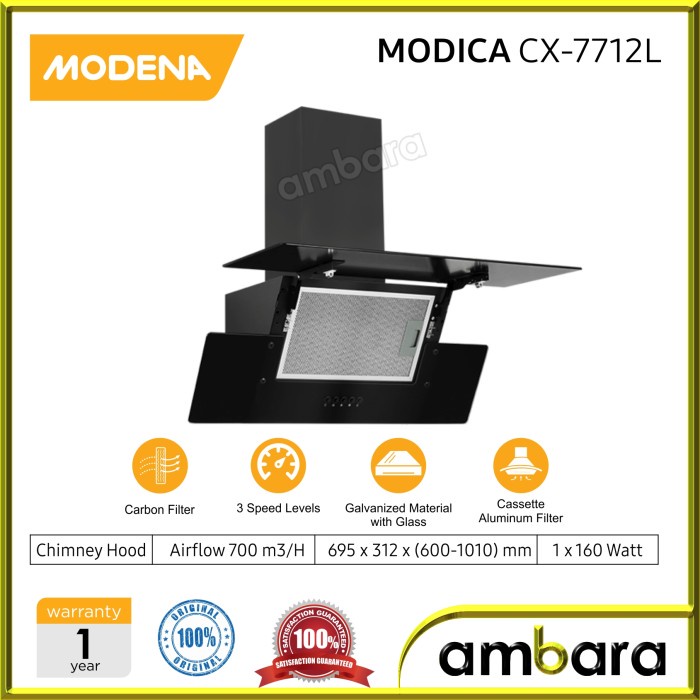 Modena MODICA Chimney Hood 70cm CX 7712L Alat Hisap Asap Dapur