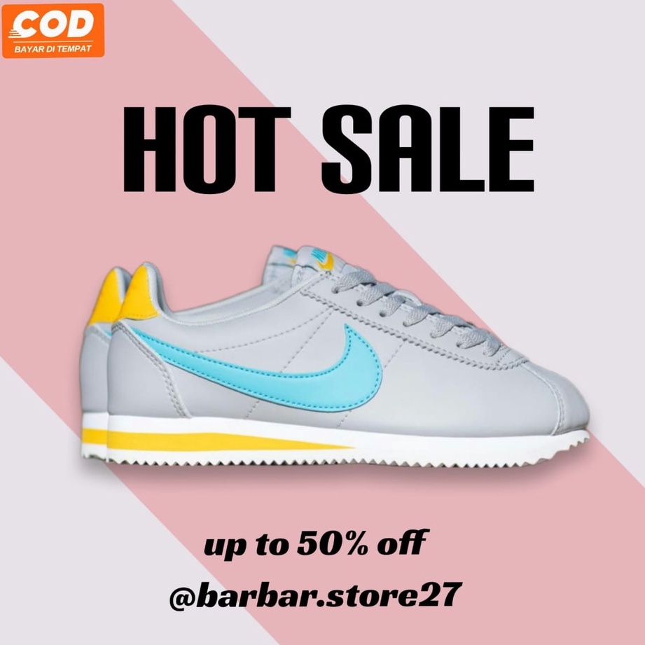 NIKE CLASSIC CORTEZ GREY SKY BLUE LEATHER WOMENS/SEPATU SNEAKERS WANITA ORIGINAL INDONESIA