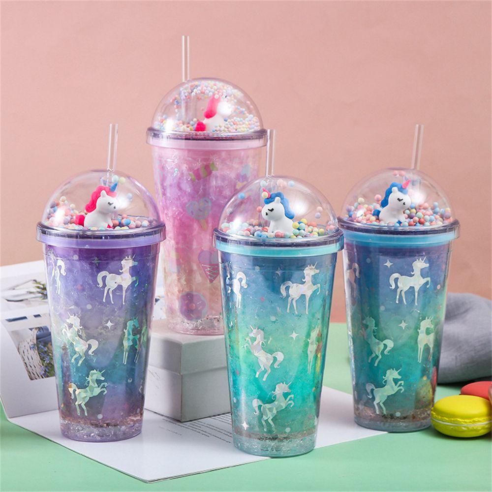 R-FLOWER Gelas Air Unicorn 450ml Lucu Reusable Dengan Sedotan Tempat Minum