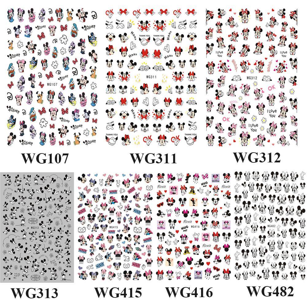 AUGUSTINA Cartoon Anime Nail Stickers Back Glue Manicure Decals Mickey Minnie Mouse Nail Stickers Christmas Gifts Nail Art Decorations Children's Kawaii Mickey Mouse Self Adhesive Mickey Mouse Decals