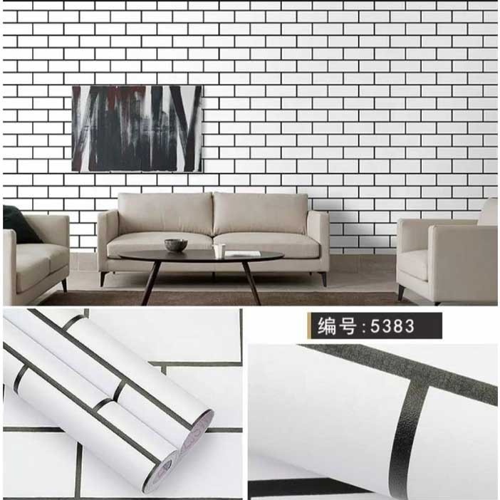 10 Meter Wallpaper Stiker Dinding Kamar Promo Murah Motif Bata Putih List Hitam