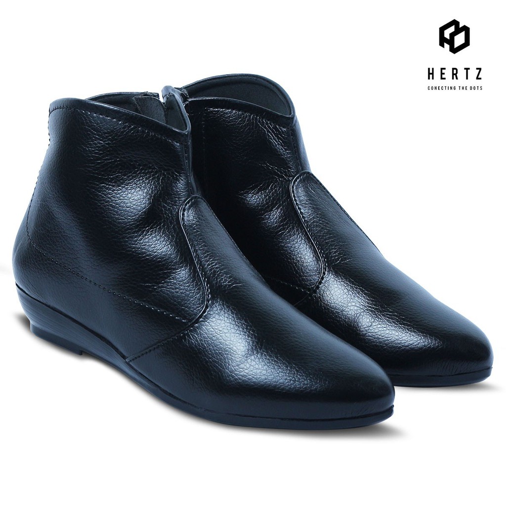 Sepatu Boot Wanita Terbaru H 2385 Brand Hertz Sepatu Boot Velcro Casual Sintetis Warna Hitam