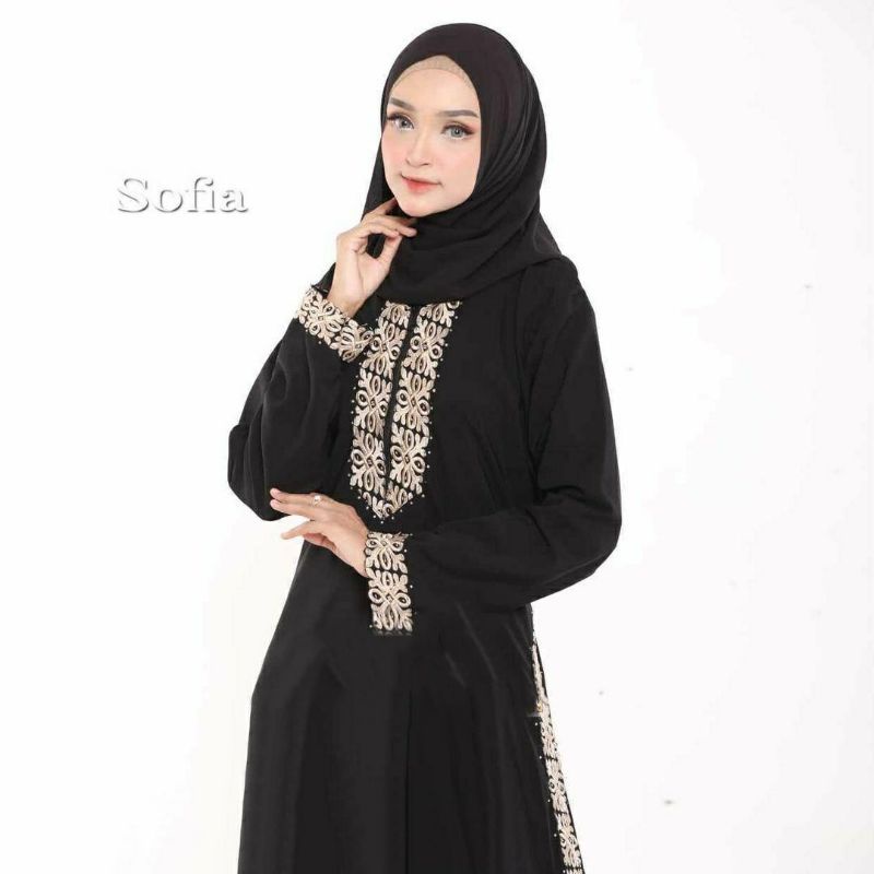ABAYA ARAB TURKEY SOFIA - MAXI DRESS HITAM BAHAN WOLFIS SIZE S M L XL