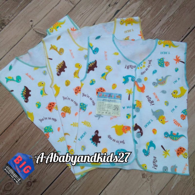 Airin 3PC Baju Bayi Lengan Kutung Full Print Putih Usia Newborn 0-4Bulan Lembut dan SNI