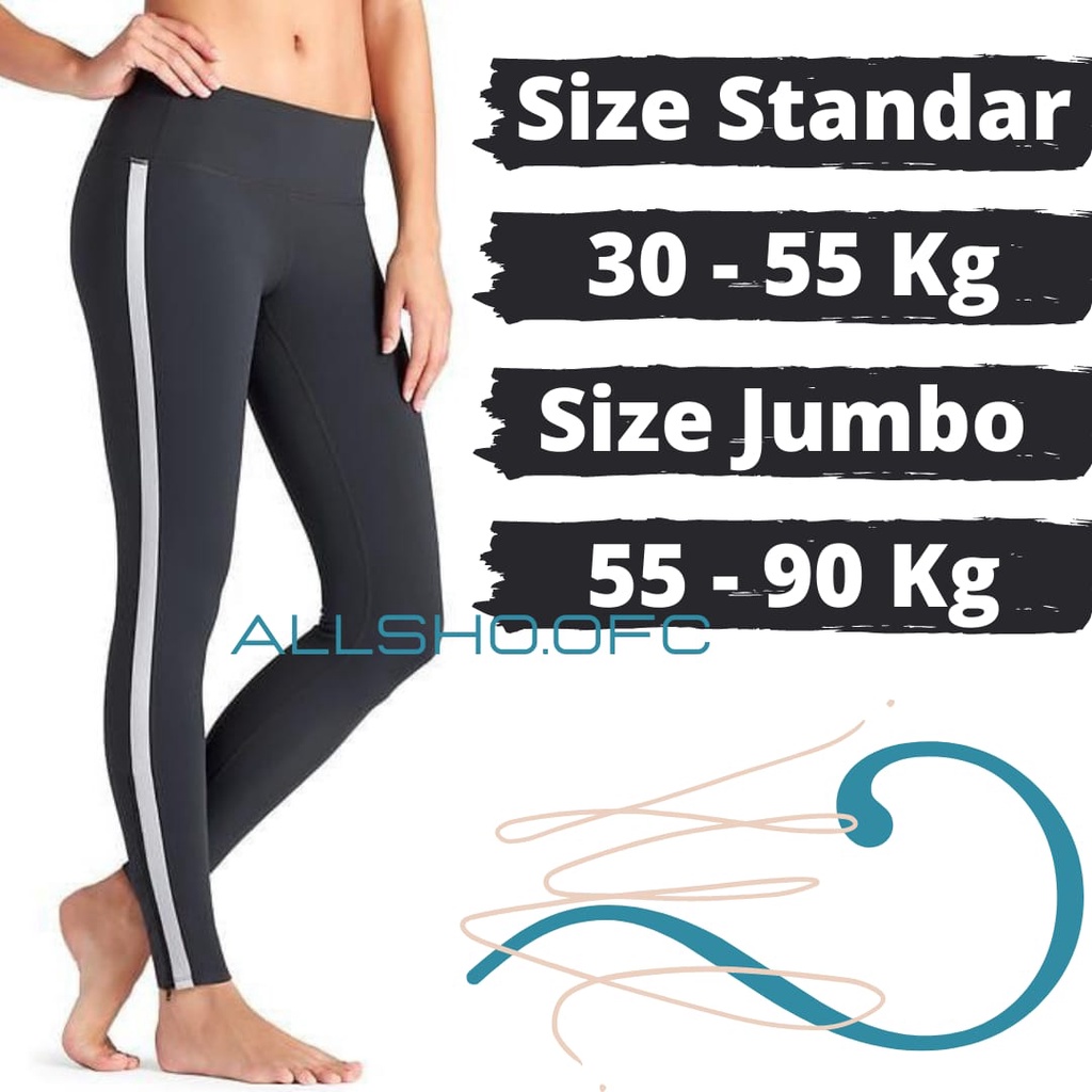 Celana Legging Leging Lejing Sport Panjang Motif Garis Standar Jumbo