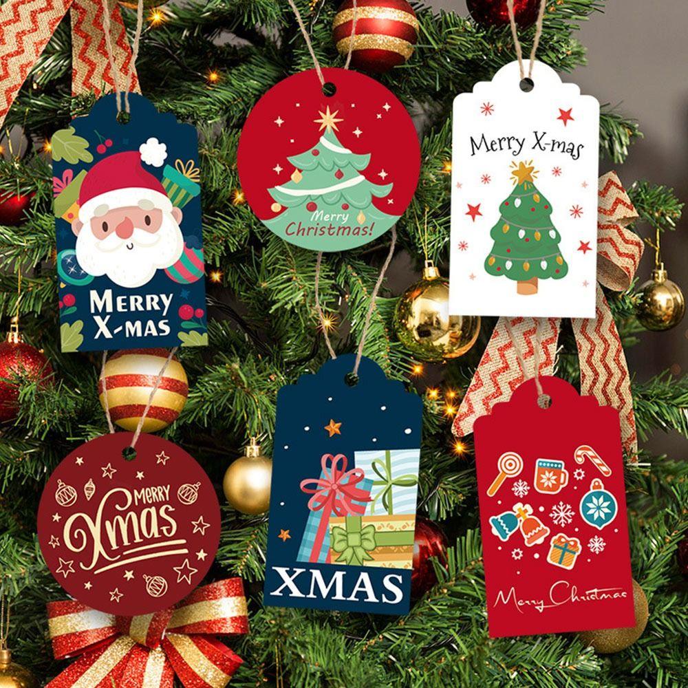 R-FLOWER Kartu Pesta Kraft Tag Natal Santa Claus Kraft Paper Xmas Dekorasi Xmas Label