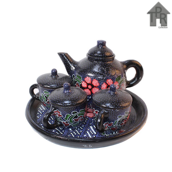 Gerabah Tea Set Premium - Poci Batik Tulis - Motif Dot B