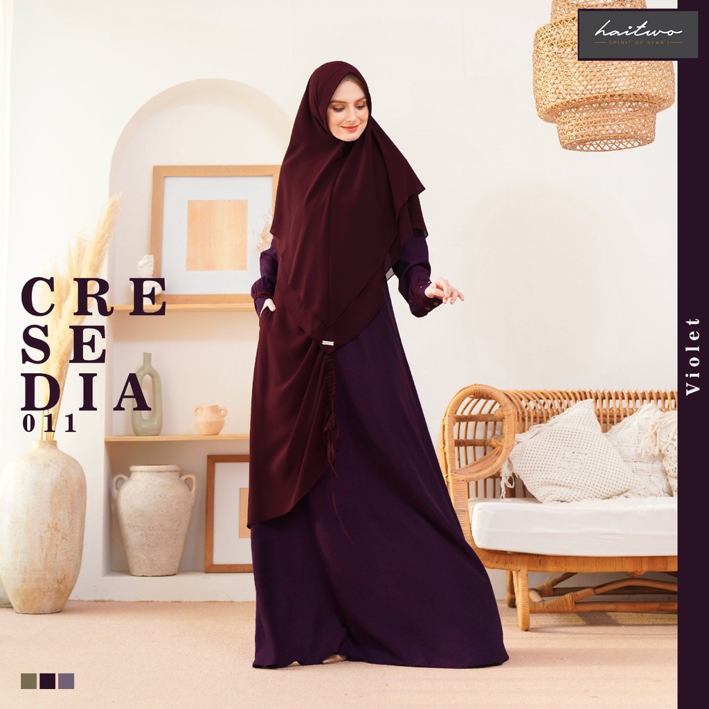 Haitwo Cresedia 011 Set Gamis Dan Jilbab Bahan Jacquard Dress Wanita Syari Jubah Muslimah