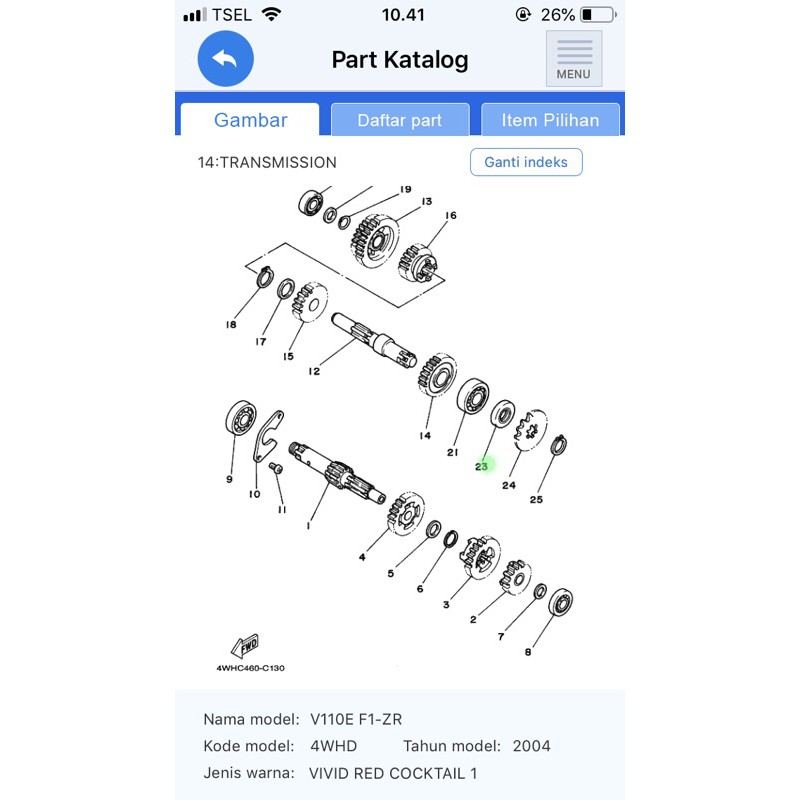 seal gear f1zr ori ygp original yamaha fizr fiz r f1z r sil gir depan 93102-20859