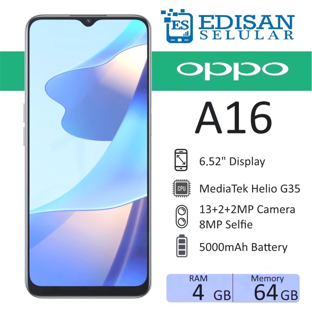 Oppo A16 - Oppo A16e   Garansi Resmi 3/32GB - 4/64GB