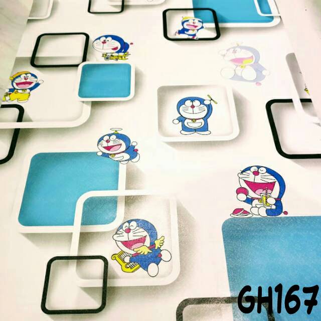 DORAEMON 3D biru 3 dimensi  Wallpaper sticker dinding karakter  timbul ukuran 45 cm x 8 m wallsticke