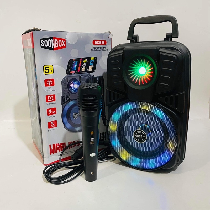 SPEAKER BLUETOOTH SOONBOX S25 + Mic Karaoke Lampu