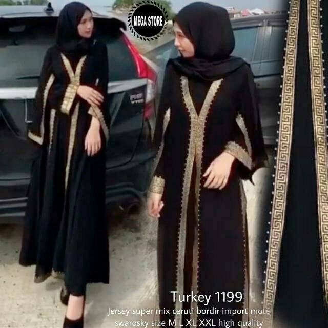 GAMIS WANITA MUSLIM ABAYA JUBAH HITAM SAUDI TURKI DUBAI COUPLE IBU DAN ANAK MURAH ORI PITA 1199 BAHAN JETBLACK PREMIUM