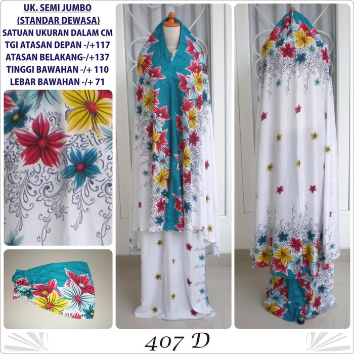 Mukena bali motif bunga katun rayon dewasa 407D semijumbo toska