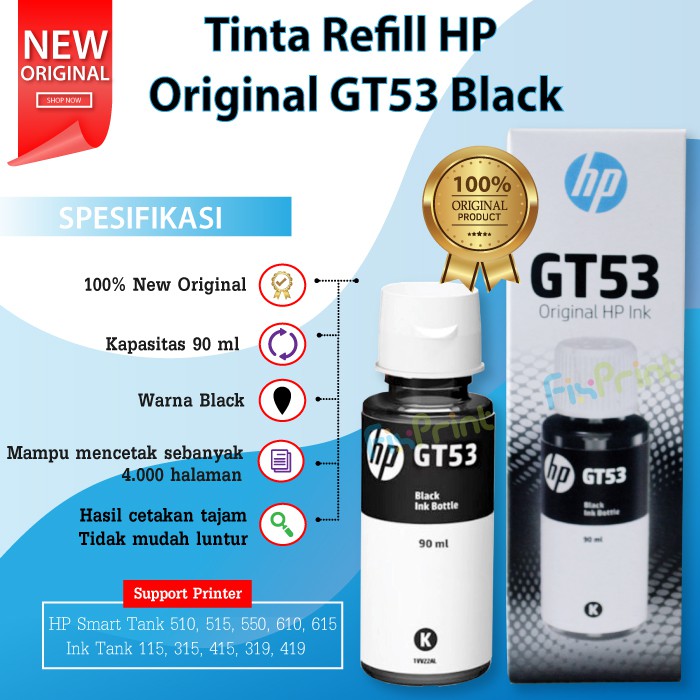 Tinta refill HP GT53 GT 53 Black Pigment Ink Printer 510 515 550 610