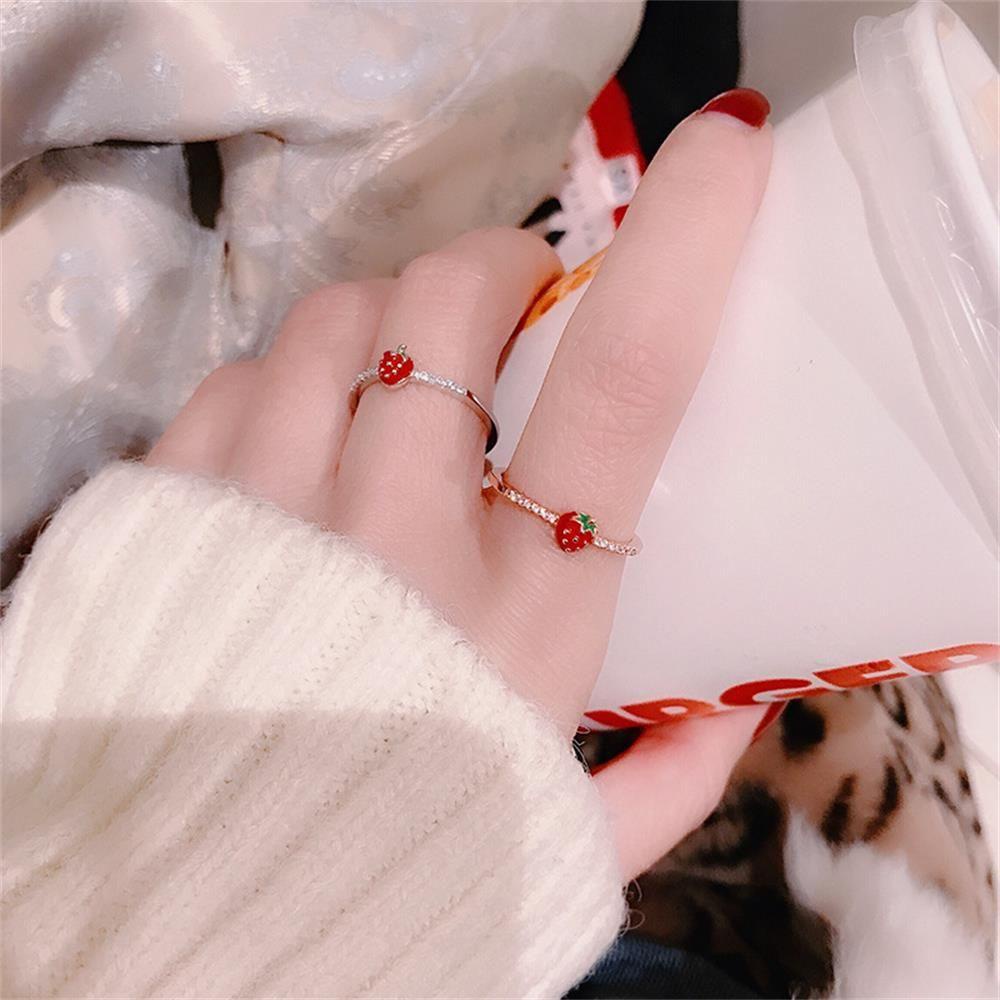 Lily Strawberry Cincin Indah Perhiasan Hadiah Untuk Wanita Pria Terbuka