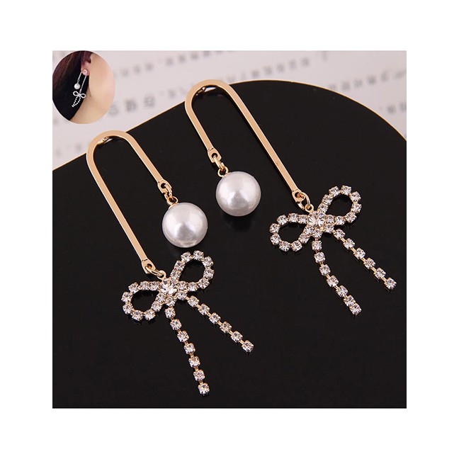 LRC Anting Tusuk Sweet Color Bowknot&amp;pearls Decorated Long A5708X