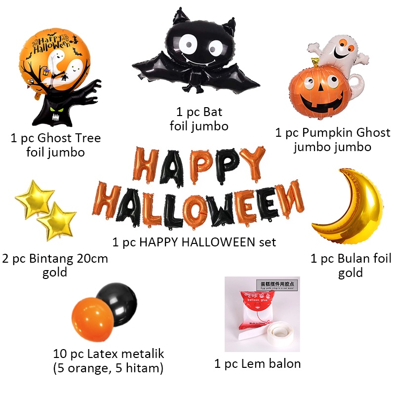 [PAKET] Dekorasi Balon HALLOWEEN MOON STAR Backdrop Hiasan Acara Hantu