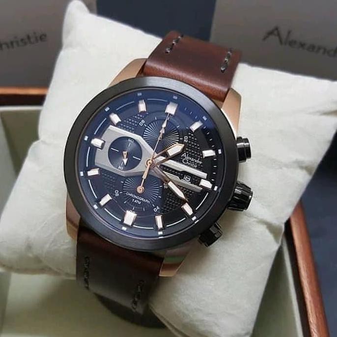 Jam Tangan pria alexander cristie original ac6270 black rose gold