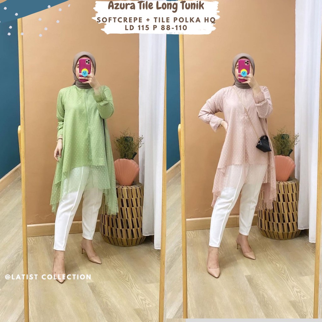 Azura Tile Long Tunik/Tunik Ld 110/Tunik Tile Dot/Tunik Brukat/Tunik Panjang Busui/One Set Tunik