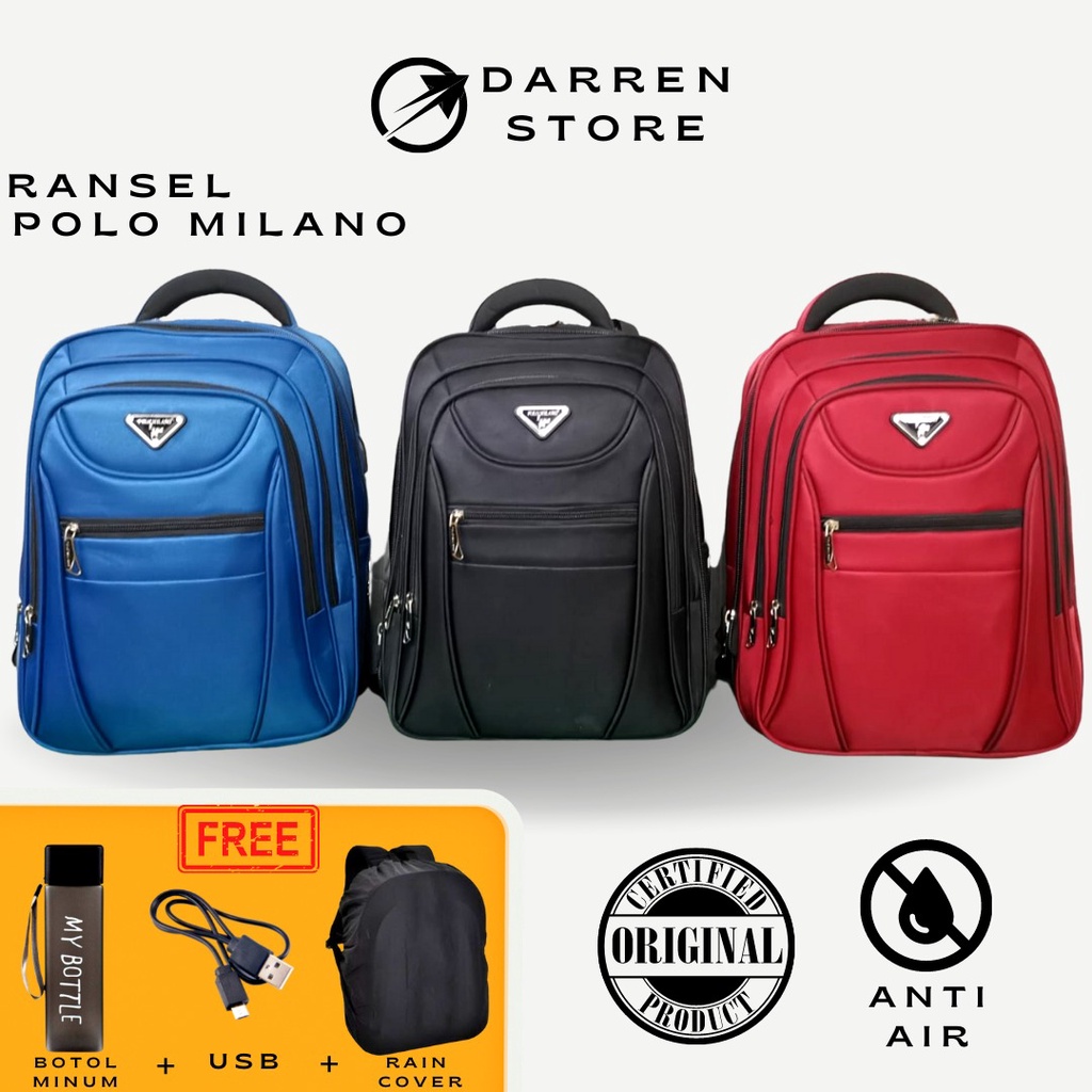 Tas Laptop POLO MILANO 88372 Backpack ANTI AIR Ransel ORIGINAL USB Ransel laptop import Ransel laptop anti air Ransel pria Ransel wanita Ransel wanita import Ransel anak Ransel laptop pria Ransel laptop wanita POLO MILANO RANSEL FREE botol minum