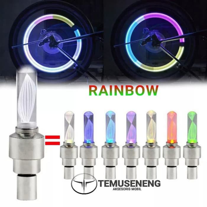 Tutup Pentil Nyala Led Warna Rainbow Dop Sepeda Motor Mobil Flashing