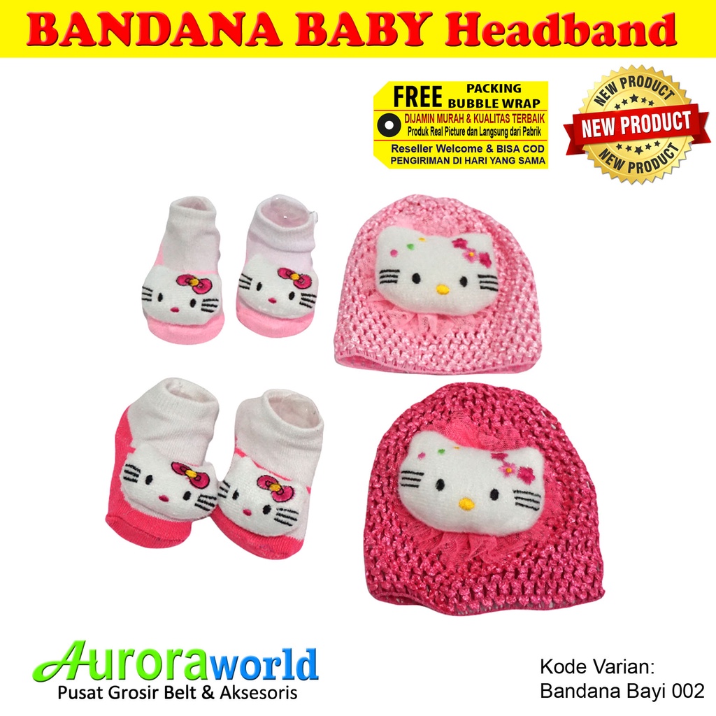 Auoraworld Baby Headband Bandana SET Bando Bayi + Kaos Kaki Bayi Premium Motif Hello Kitty Import Quality