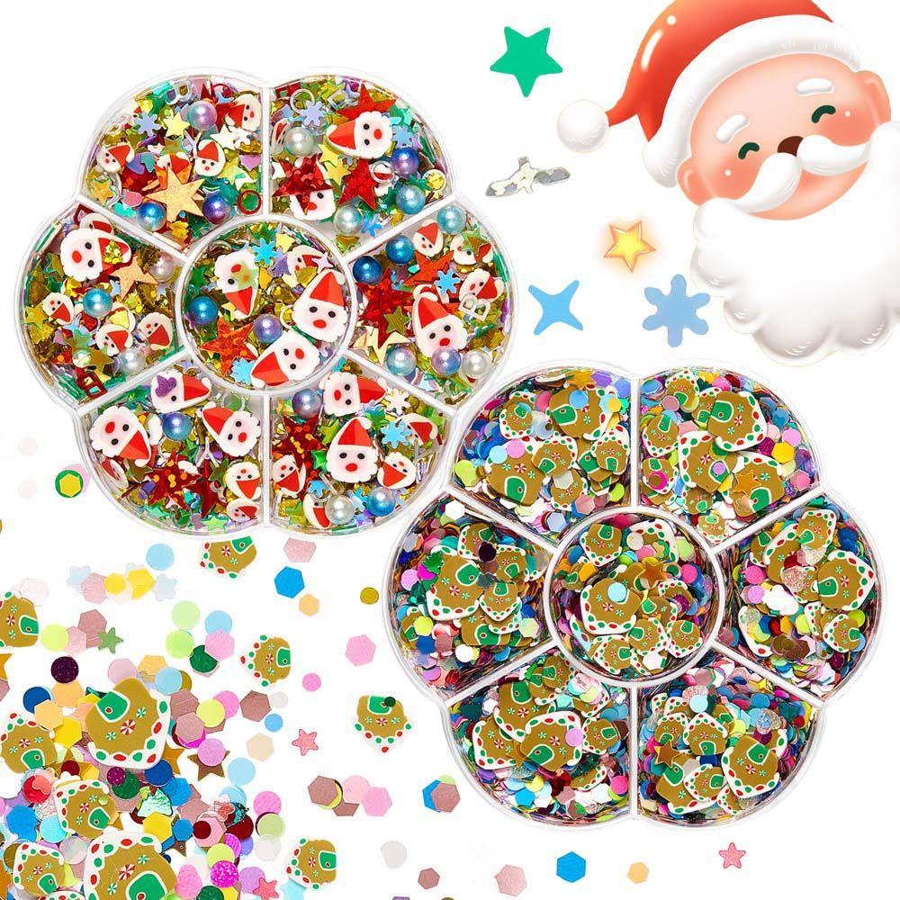 Mxbeauty Hiasan Kuku Natal Wanita DIY Nail Art Perhiasan Cinta Hati Santa Claus Pohon Natal Kuku Serpihan Slice