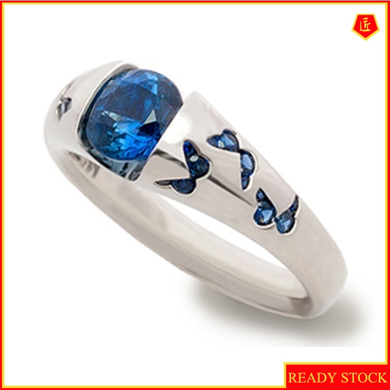 [Ready Stock]Elegant Personality Inlaid Sea Blue Butterfly Gem Ring