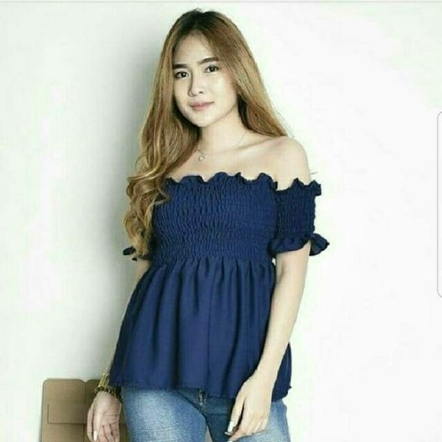 Baju Atasan Wanita sabrina kerut babydoll