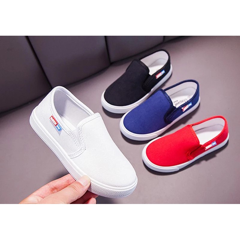 DINDA- Sepatu anak perempuan terbaru slip on simple sekolah hitam putih merah dan biru ukuran 26-35