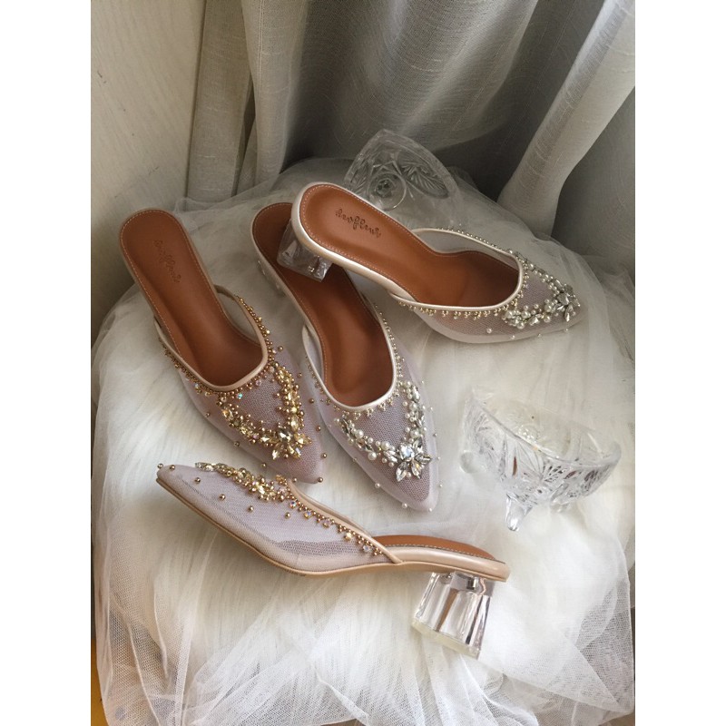 Glass Heels ,Wedding Shoes, Sepatu payet