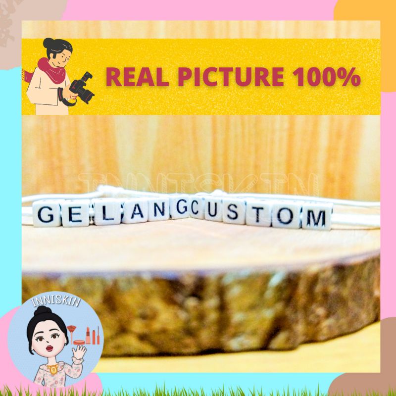 Gelang Custom Anti Air Putih / Gelang Request Nama / Gelang Bangle / Gelang Korea Anti Air / Gelang Ukir Nama Putih / Tali Korea Waterproof