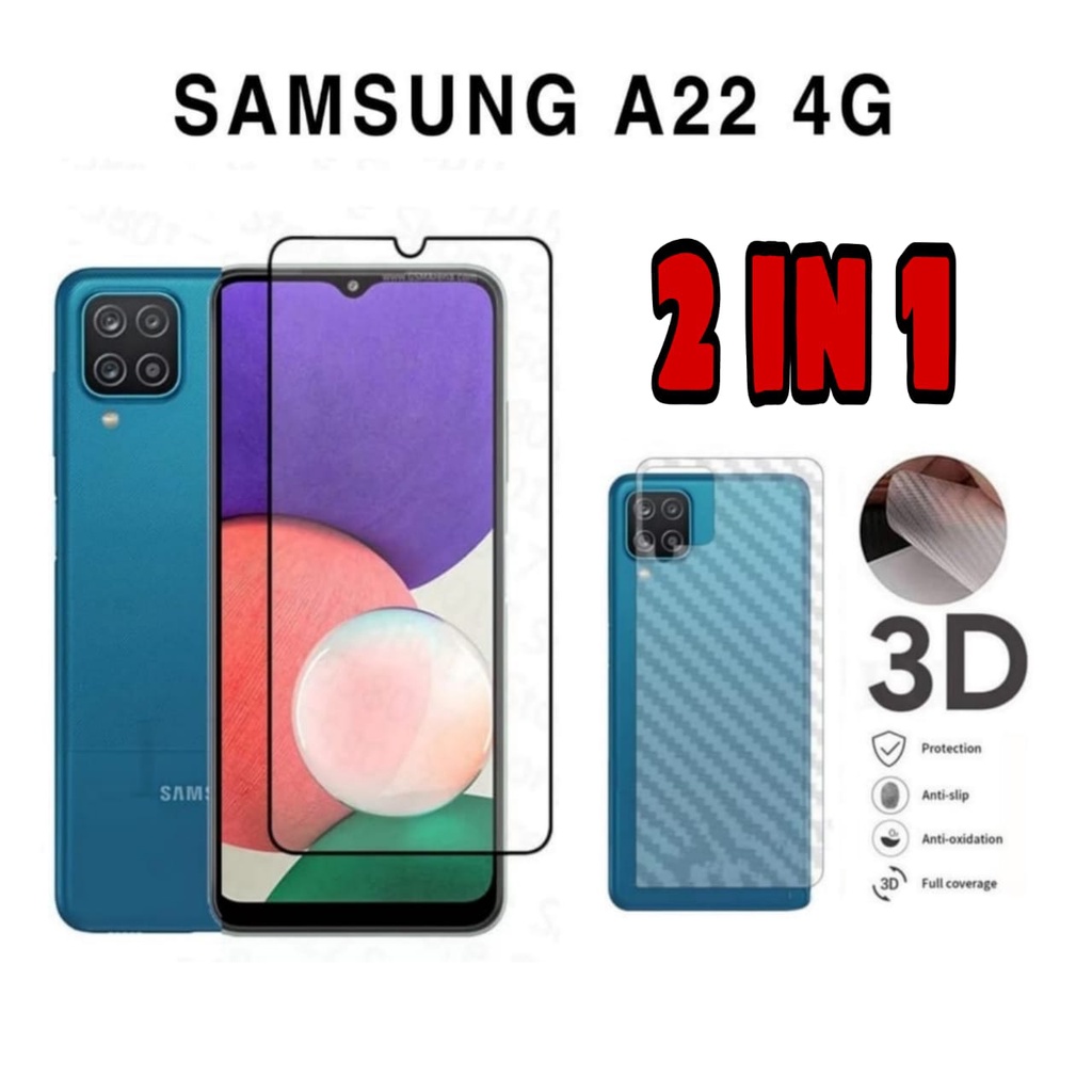 PAKET 2IN1 TEMPERED GLASS SAMSUNG A22 4G ANTI GORES KACA FULL LAYAR BONUS GARSKIN