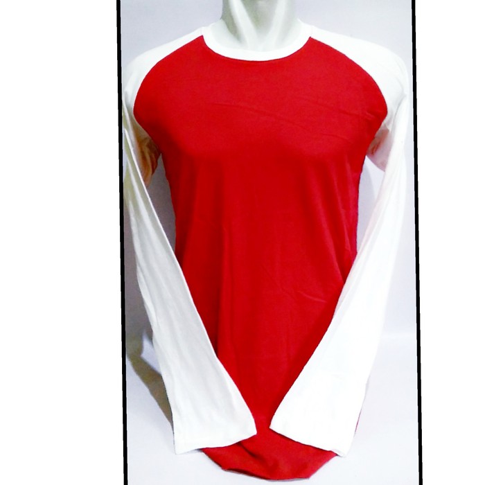  Baju  Kaos  Polos  Raglan Merah Kombinasi Putih  Panjang 