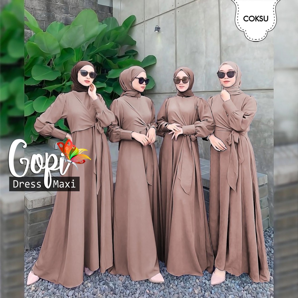 Baju Gamis Wanita Original Maxi Gopi Matt Full Moscrepe Gaun Pesta Wanita Muslim Dress Muslim