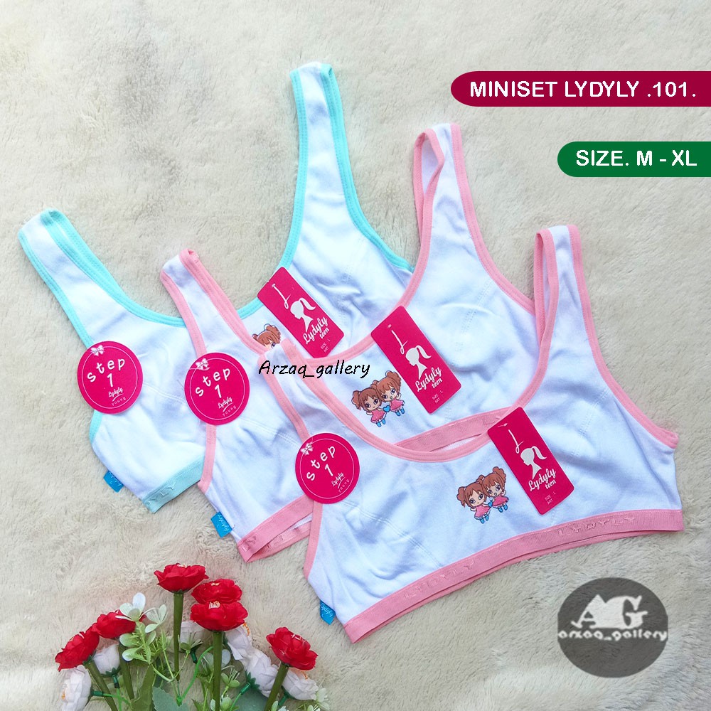 6 Pcs - Miniset Lydyly LD 101  | Miniset anak remaja dasar putih list warna | Pakaian Dalam Anak Perempuan | Bra Miniset |