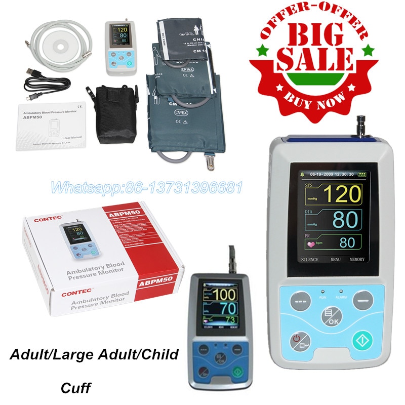 PREORDER FDA Lengan Ambulatory Blood Pressure Monitor 24 Jam NIBP Holter ABPM50 Tiga Manset (Orang