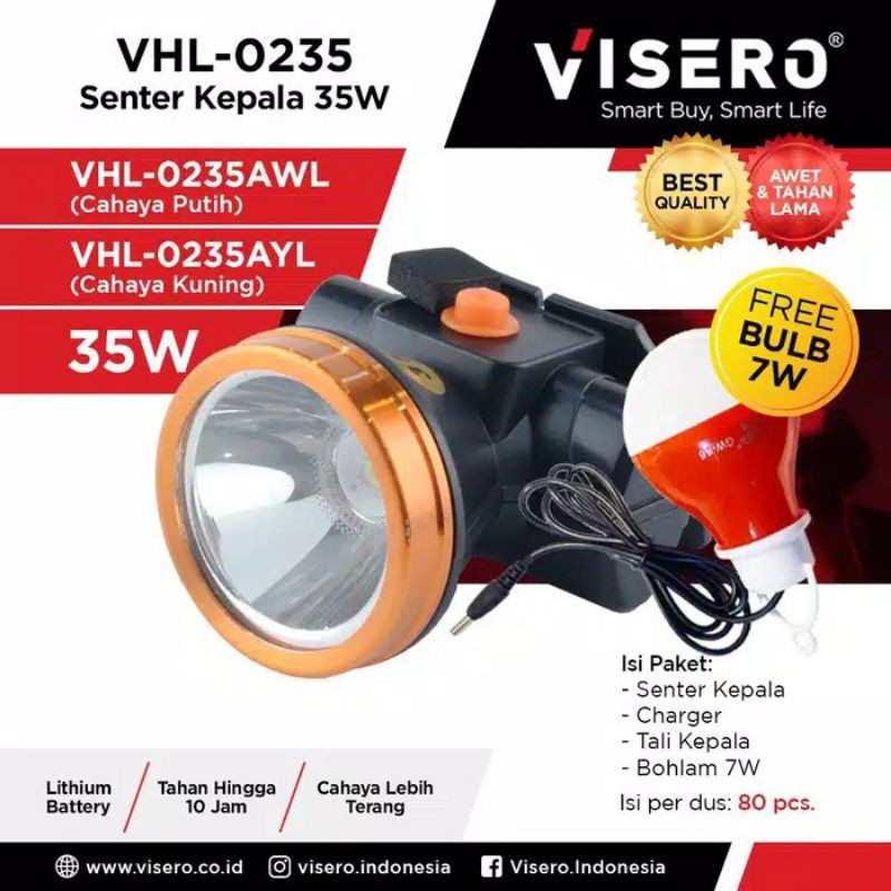 Senter Kepala Kecil 35W Cahaya Putih Bonus Lampu LED 7W (VHL-0235AWL)