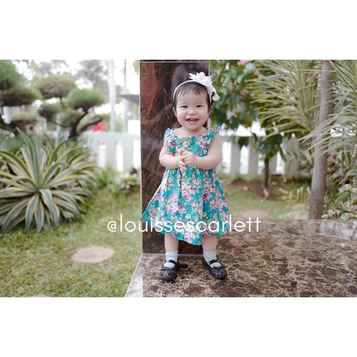 Dress anak perempuan Bunga Corak biru Laut kode 079 import