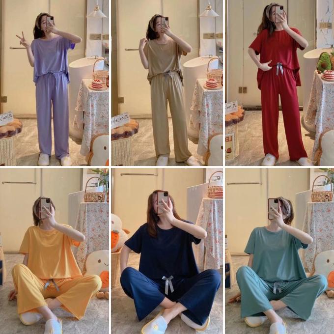 Baju Tidur Korea Piyama Wanita Import Cp Polos Viral Brand Mnc