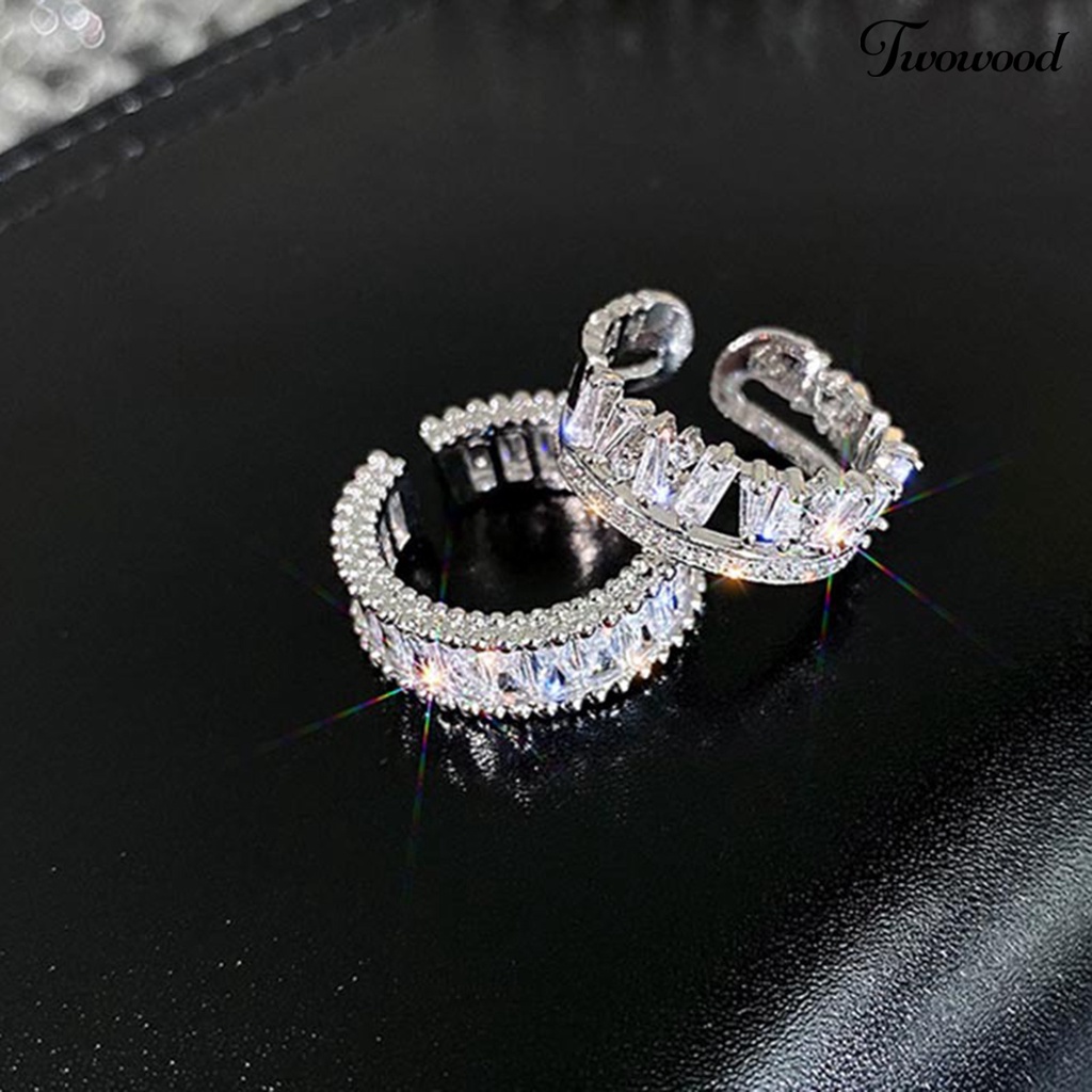 Cincin Berlian Imitasi Model Double Layer Adjustable Untuk Wanita