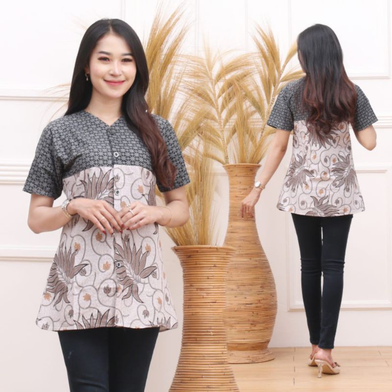 Maura Couple - Sania Ruffle Batik Couple Ori Ndoro Jowi DNT Garansi Termurah Shopee SELENDANG MERAK-Blus pd ulir putih