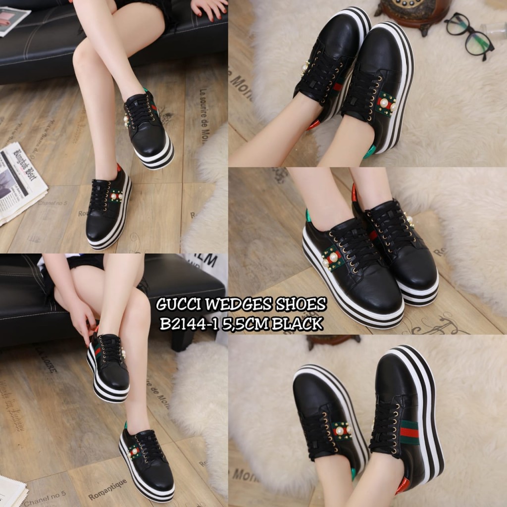 GUCCI WEDGES SHOES B2144-1 86-4 BJ SEPATU FASHION WANITA IMPORT BATAM TERLARIS BEST SELLER