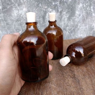 Botol vial 100ml amber tutup karet / segel almunium / Kayu / Plastik VAS BUNGGA / DEKROASI MEJA