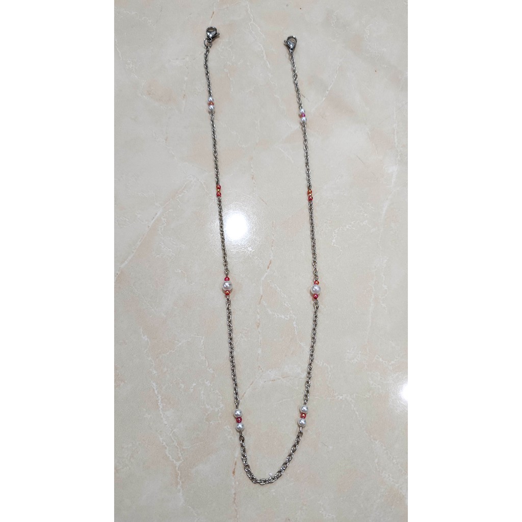 Masker Strap Mutiara /  Pearl Mask Strap with Peach Beads Acsent