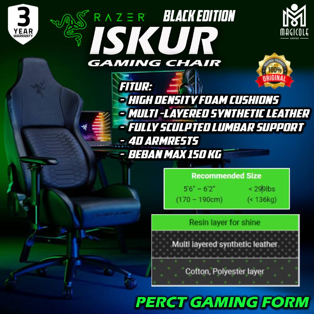 Razer Iskur Gaming Chair - Kursi Ergonomis dengan Dukungan Punggung Lumbal